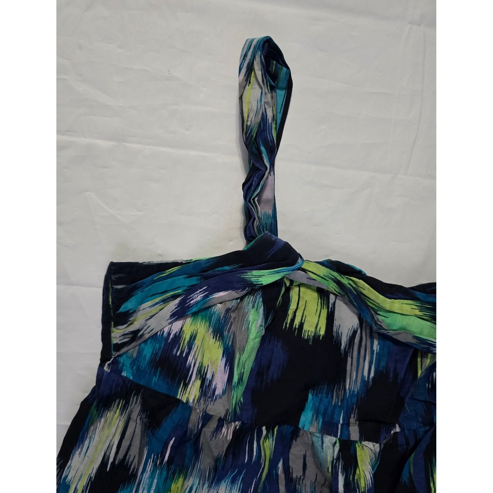 Ann Taylor LOFT One Shoulder Ikat Print Mini Dress Blue Green Size 8 - Picture 4 of 16